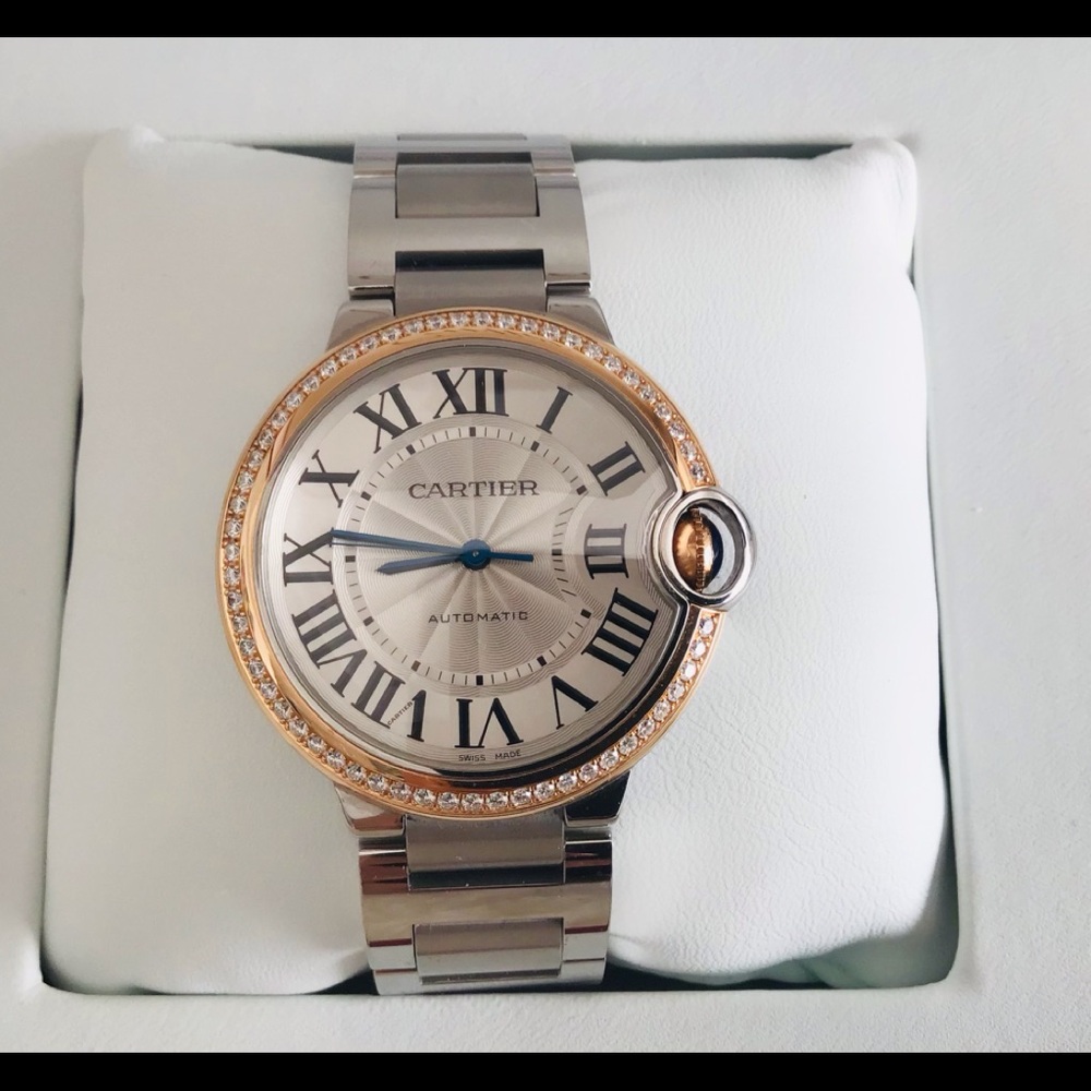 Cartier Ballon Bleu Wrist Watch SS-18k Rose Gold Diamond Bezel 36mm WE902081 NWB - Picture 6 of 15